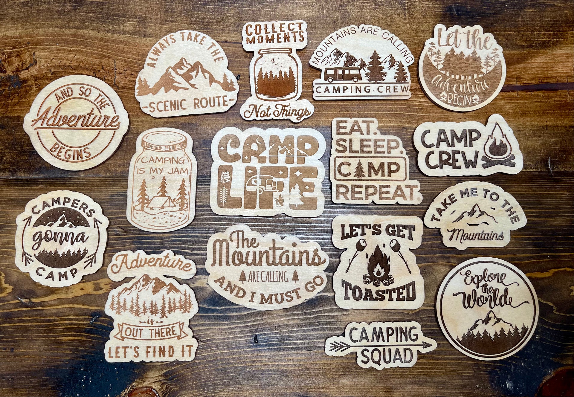 camping backpacking mini magnets Camping Magnets – North Mountain Creations